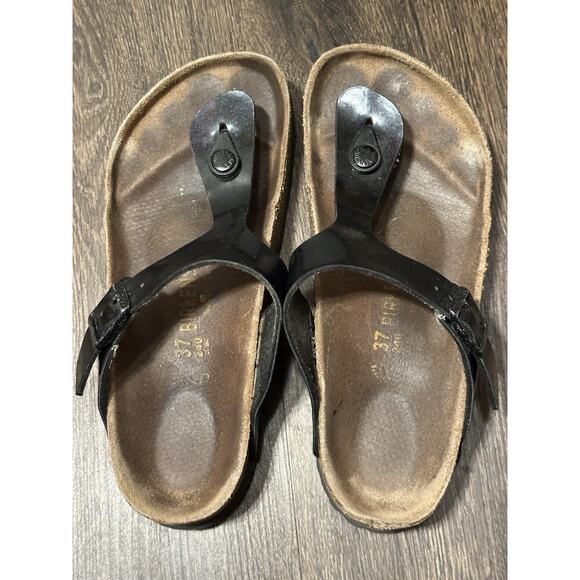 Birkenstock Woman’s Gizeh Glossy Black Birko-Flor Thong Sandals Size 37 US 6 - Picture 2 of 7